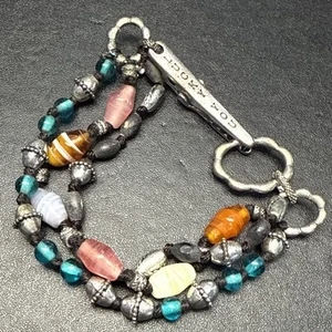 Vintage Lucky You Brand Multicolored Glass Beads Alligator Clip Silver Tone - Picture 1 of 7
