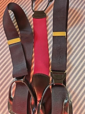 NWOT Trafalgar Tuxedo Black Silk Braces / Black Leather /Fully Adjustable - Image 1 of 4
