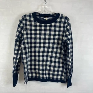 J.Crew 100% Cashmere Navy Blue Ivory Gingham Check Sweater Women's Size Small - Picture 1 of 13