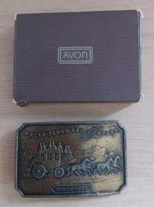 Vintage Avon Belt Buckel 1985 Wells Fargo Stagecoach Aid Company Since 1852 NOS - Picture 1 of 9