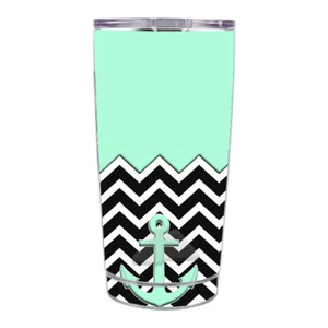 Skin Decal for Ozark Trail 20 oz Rambler Tumbler / Teal Black Chevron Anchor - Picture 1 of 1