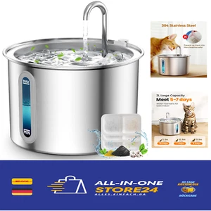 Katzenbrunnen Edelstahl 2L Leise LED Filter Spülmaschinenfest Wasserstandsanzeig - Bild 1 von 9