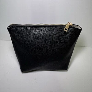 Anthropologie Neu Schwarz Vegan Leder Make-up Tasche Kosmetik Reisetasche Reißverschluss - Bild 1 von 13