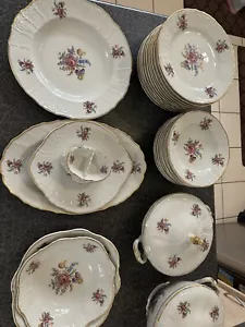 Bernadotte Czechoslovakia Antique 34 pc Bohemian Porcelain Dinner Set Gold Trim - Picture 1 of 6