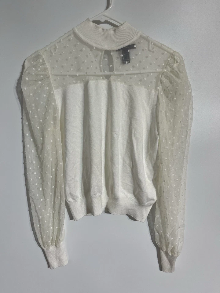 Forever 21 90s Y2K Top Small Mesh Embroidered Polka Dots Dainty Coquette Office - Image 1 of 4