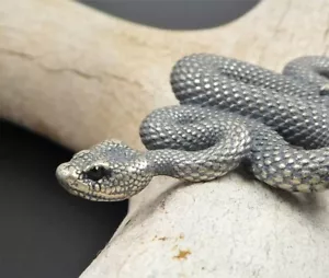 Colgante serpiente serpiente en espiral grande de plata esterlina maciza oxidada ojos circonitas negras - Imagen 1 de 12