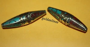 Tibetisch Nepalesisch Handarbeit Koralle Türkis 2 Perlen Nepal Beads Tibet Beads 424 - Bild 1 von 5