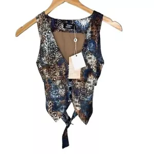 Neu mit Etikett Tiger Mist Damen schwarz abstrakt mehrfarbig Trägertop seidig Größe XS - Bild 1 von 8