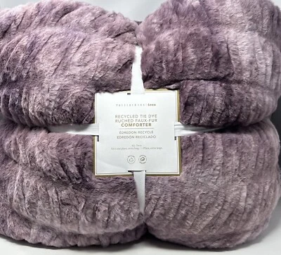 New~Pottery Barn Teen Ruched Faux Fur Tie Dye Comforter~Twin~Dusty Fig - Image 1 of 2