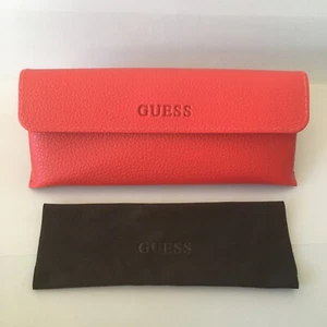 GUESS Designer Glasses Semi Hard Case Faux Red Leather w/ Branded Cleaning Cloth - Picture 1 of 14