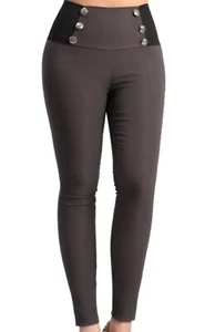 Women's High Waist Six Button Ultra Stretchy Full Length Leggings Pants - Picture 1 of 7