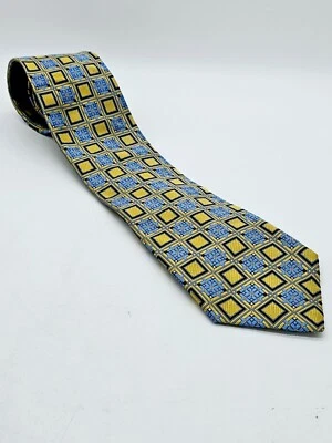  Corbata cuadrada de seda jacquard foulard GS Italia geométrica azul dorado vintage Foto 1 de 4