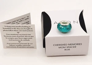 Mom Spacer Blue Cherished Memories Slide Charm Flower Theme Avon 2017 w Box - Picture 1 of 11