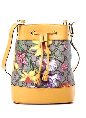 NUEVO Bolso Bandolera Gucci GG Flora Bucket Cuero Amarillo 550621 Foto 1 de 4