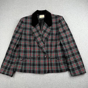 Vintage Pendleton Jacket Womens 12 Red Green Plaid Blazer Wool Tweed Velvet Trim - Picture 1 of 9