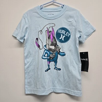 NEW Hurley Premium Tee Graphic Shirt Blue Logo Kids Boys Size 6 Shark Surf Shirt - Image 1 of 4