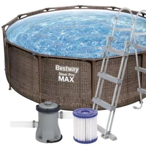 Set piscina fuori terra rotonda Steel Pro MAX Bestway 366x100cm effetto rattan - Foto 1 di 5