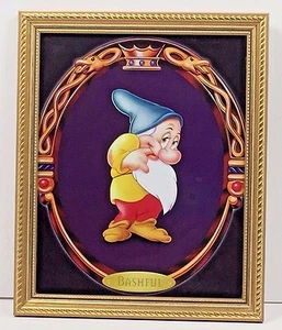 Walt Disney Bashful Snow White Seven Dwarfs Gold Frame Glass 11" x 8" Print - Picture 1 of 3