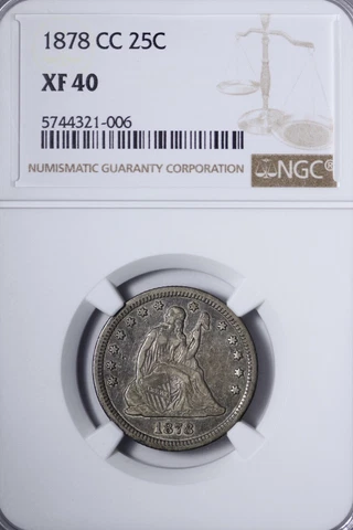 1878-CC Seated Liberty Quarter NGC XF40 Pretty Carson City Piece YNTM Cover