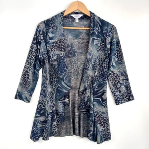 Keren Hart Open Front Jacket Women's Size Small Blue Gray Abstract Lightweight - Picture 1 of 4