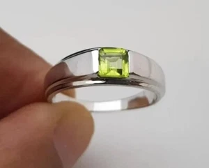 Peridot Ring for Men 925 Silver, Peridot Gemstone Ring Personalized Gift for Him - Picture 1 of 4