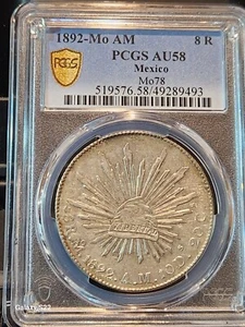1892-Mo AM 8 Reales Mexico City Mint PCGS AU58 Mo78 (Pop 12/36) Beautiful Toning - Picture 1 of 9
