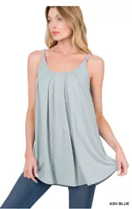 Women's Sleeveless Tank Top Pleated Flowy Casual Tunic Cami Top Ash Blue Size XL - Picture 1 of 4