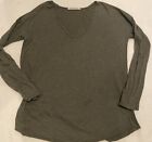 Free People Sienna Long Sleeve V Neck  With Snap Cuffs Green Gray Tee Small
