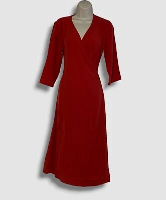 $398 Vestido Eileen Fisher Mujer Rojo Seda Manga 3/4 Midi Envolvente Talla XS Foto 1 de 4