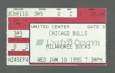 1/18/95  BULLS VS BUCKS  TICKET STUB  NM+  TONI KUKOC  HOF  16 POINTS  9 ASSISTS - Image 1 of 2