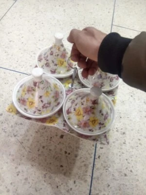 Set of 4 Decorative Moroccan Mini Tagines with Serving Tray - Image 1 of 2