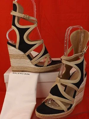 NUEVO EN CAJA SANDALIA BALENCIAGA BLOQUES DE COLORES CUERO LONA GLADIADOR PLATAFORMA CUÑAS 39 Foto 1 de 4