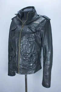 Superdry Megan Skinny Leather Jacket Motorcycle Womens sz M Black Biker Y2K 00s - Picture 1 of 19