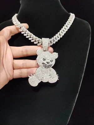 Collares colgantes de oso helado de hip hop cadena cubana de 13 mm Miami bisutería de moda Foto 1 de 4
