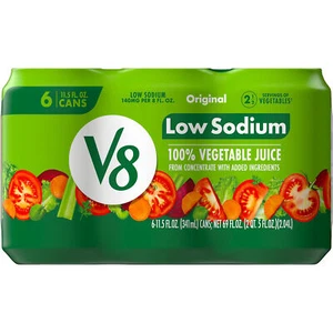 V8 Low Sodium Original 100% Vegetable Juice, 11.5 fl oz Can, 6 Count - Picture 1 of 1