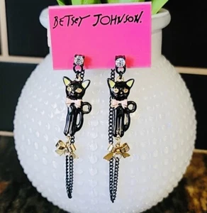 RARE - Betsey Johnson Vicki Victorian Collection Earrings, New Vintage Blat - Picture 1 of 8