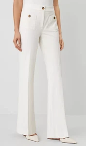 NEW ANN TAYLOR WINTER WHITE THE PATCH POCKET DOBBY LINEN BLEND BOOT PANTS SZ 0 - Picture 1 of 7