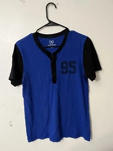 Express Men's S Blue Graphic Men Henley Short Sleeve 4-Buttons Pullover - Picture 1 of 5