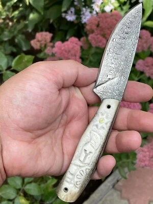 Damascus steel knife  WITH NATURAL AMBER Handmade - Image 1 of 4