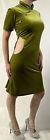 Chinese Velvet Green Dress with Hip Cut Out - Unbranded