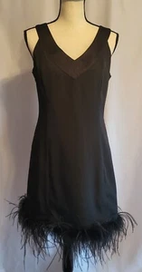 ☆Vintage 90s☆ Black Feather Trim Sleeveless Cocktail Dress V-Neck M Target Brand - Picture 1 of 9