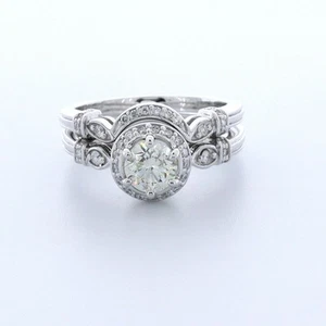 1.88CTW LAB DIAMONDS J/VS1 ROUND CUT 14K WHITE GOLD HALO SIDE-STONE RING SET - Picture 1 of 5