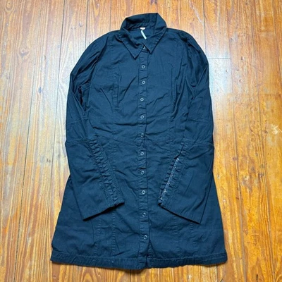 Vestido Free People Mujer Talla S Negro Thea Mini Camisa Manga Acampanada Frente a Presión Foto 1 de 4