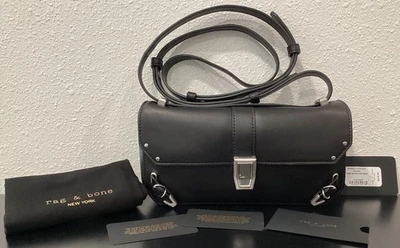 Rag & Bone Max Black Leather Crossbody Bag Silver Buckles Snap 9.5" x 5" x 2" - Image 1 of 4