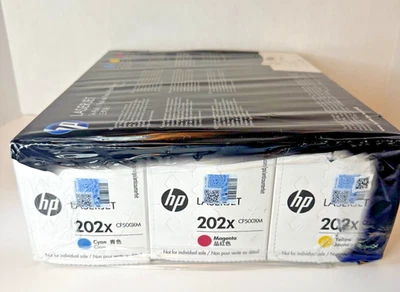 HP 202X Tri-Pack High Yield Cyan/Magenta/Yellow LaserJet Toner Set CF500XM - NEW - Image 1 of 4