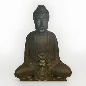 BUDDHA WOODEN CARVING 21” Tall 16” Wide Statue BUDDHIST MONK - Picture 1 of 12