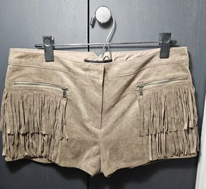 NEW BCBG MAXAZRIA WESTON FAUX SUEDE FRINGE FRONT ZIPPER POCKETS SHORTS MEDIUM M - Picture 1 of 10