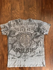 Vintage Y2K T Shirt Silver Star Medium Grunge Affliction Style Goth Punk - Bild 1 von 5