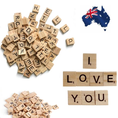 200Pcs Scrabble Letters - Wooden Tiles Art Game Alphabet Learning Words Craft - Image 1 of 4