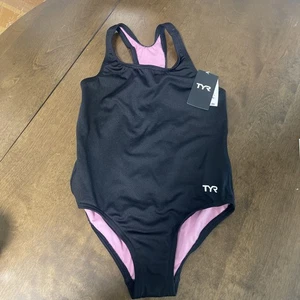 TYR Girls' Black Durafast Lite Ella Maxfit Swimsuit sz M 7/8 NWT - Picture 1 of 6